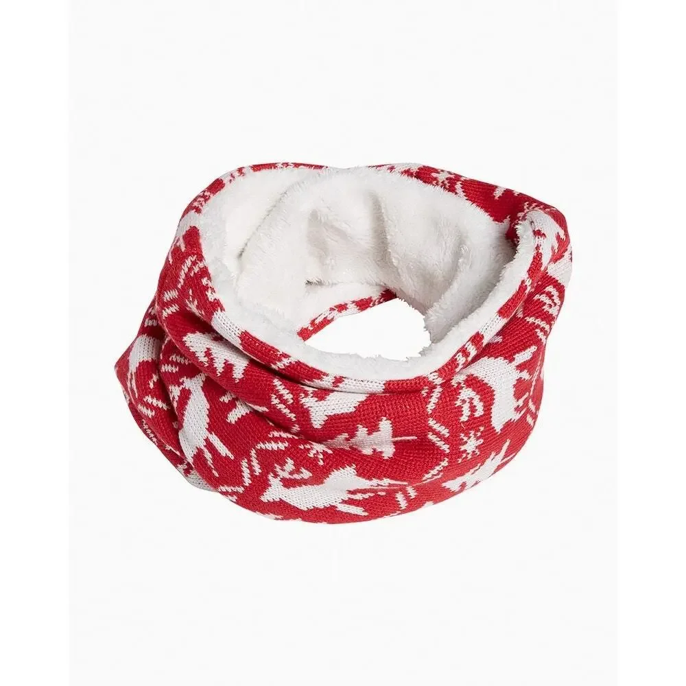 VERA BRADLEY Cozy Cowl Reindeer Intarsia Knit Infinity Scarf Red White